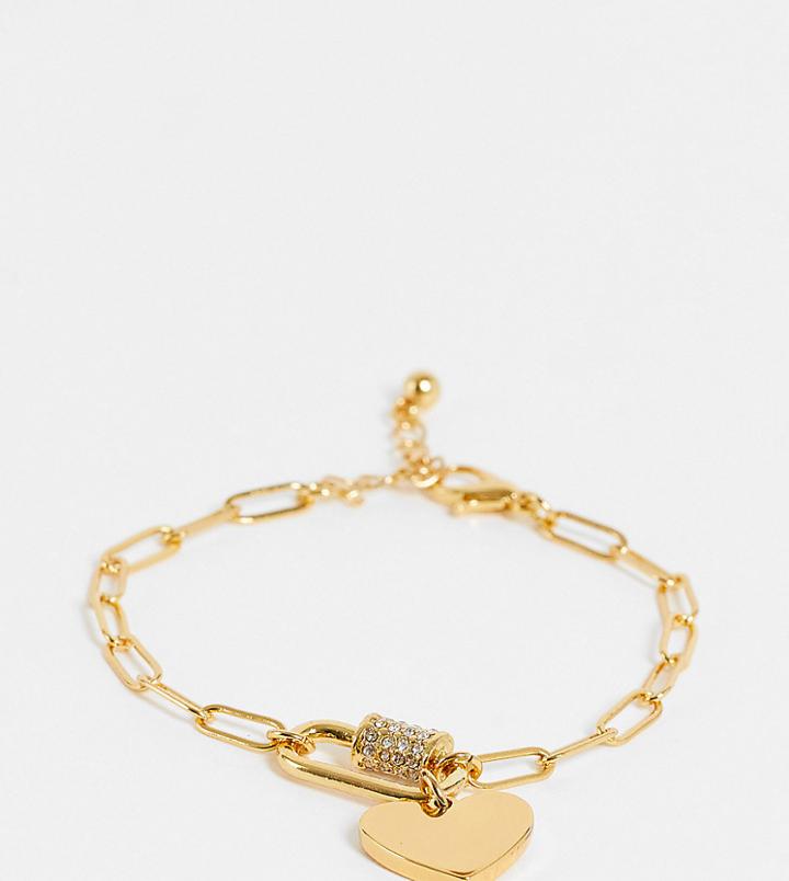 Asos Design 14k Gold Plated Bracelet With Carabiner Clasp