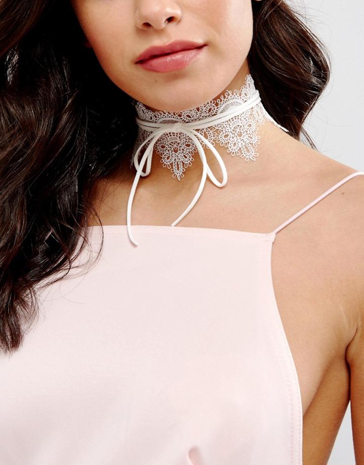 Asos Wrapped Lace Choker Necklace - White