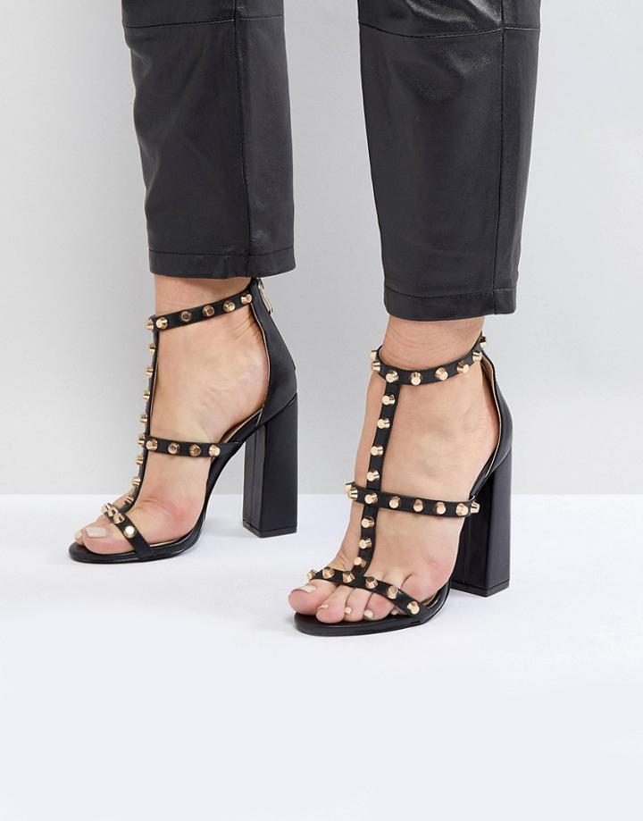 Raid Vibe Black Studded Block Heeled Sandals - Black