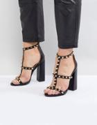 Raid Vibe Black Studded Block Heeled Sandals - Black