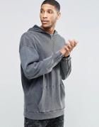 Asos Ribbed Hoodie With Acid Wash - Gray