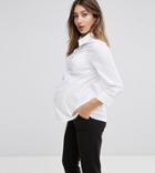 Asos Design Maternity Fuller Bust 3/4 Sleeve Shirt In Stretch Cotton-white