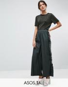 Asos Tall Frill Side Leather Look Culotte Pants - Green