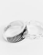 Wftw Ring 2 Pack In Silver With Chain And Crystal Embellishment