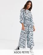 Asos Design Petite Tie Waist Jumpsuit In Tiger Print