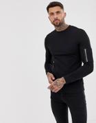 Asos Design Muscle Sweatshirt In Black With Ma1 Pocket - Black