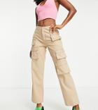 Collusion Low Rise Straight Leg Cargo Pants In Stone-brown