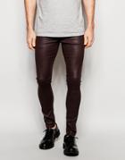 Asos Extreme Super Skinny Jeans In Heavy Coated Burgundy - Burgundy