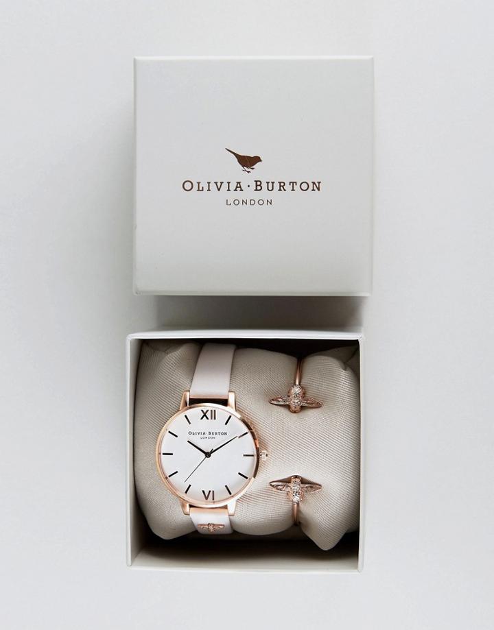 Olivia Burton Bee Mine Leather Watch & Bangle Bracelet Ob16gset04 - Gold