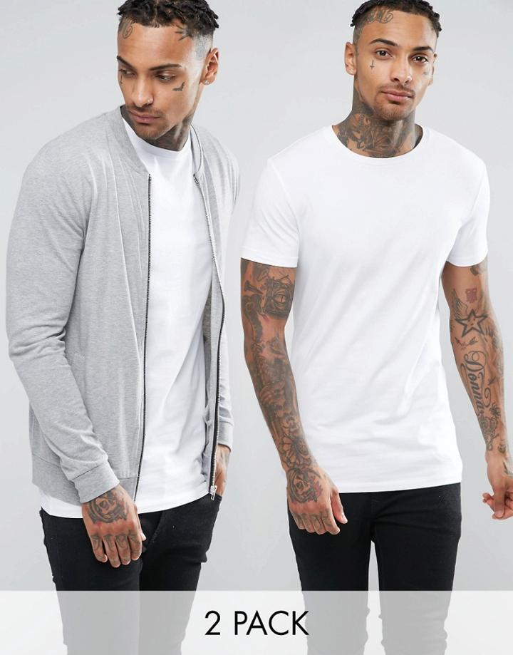 Asos Lightweight Muscle Jersey Bomber Jacket/ Muscle T-shirt Set - Multi