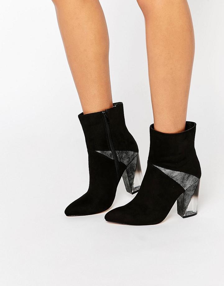 Truffle Collection Clear Detail Heel Boot With Contrast Panel - Black