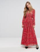 Suncoo Floral Maxi Dress - Red