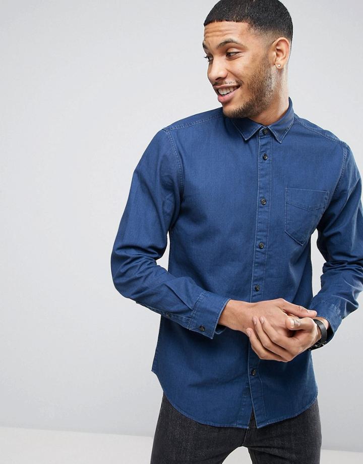 Selected Homme Shirt In Regular Fit Denim Twill - Blue