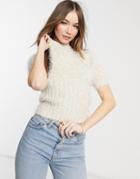 Fashion Union Short Sleeve Sweater In Fluffy Metallic Knit-yellow