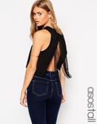 Asos Tall Festival Tank In Crepe With Fringe Back - Black