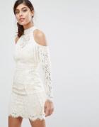 Dark Pink Cold Shoulder Lace Dress With Fringe Details - Gold
