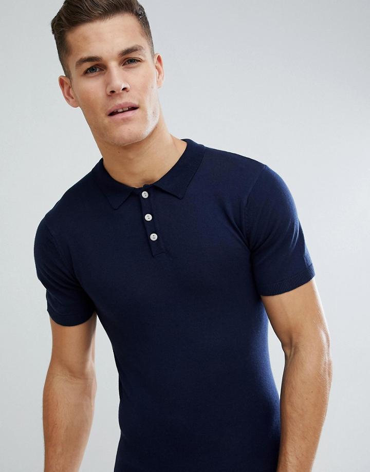 Bellfield Knitted Polo Shirt - Navy