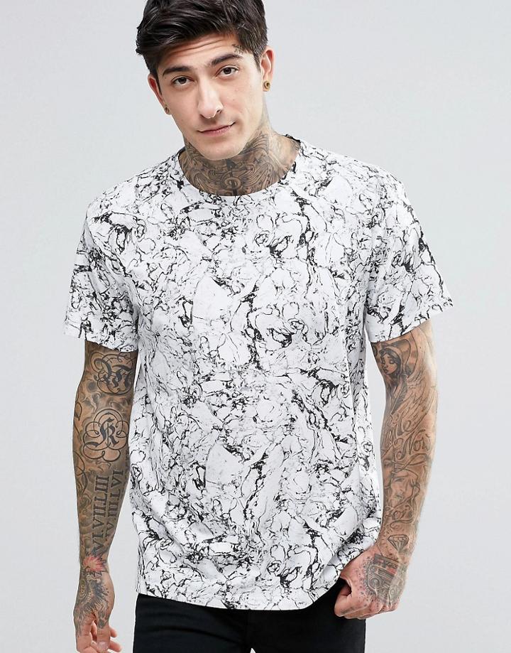 Dr Denim Russ All Over Oil Print T-shirt In White - White Oil