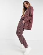 Heartbreak Belted Tailored Pants In Brown Windowpane Plaid