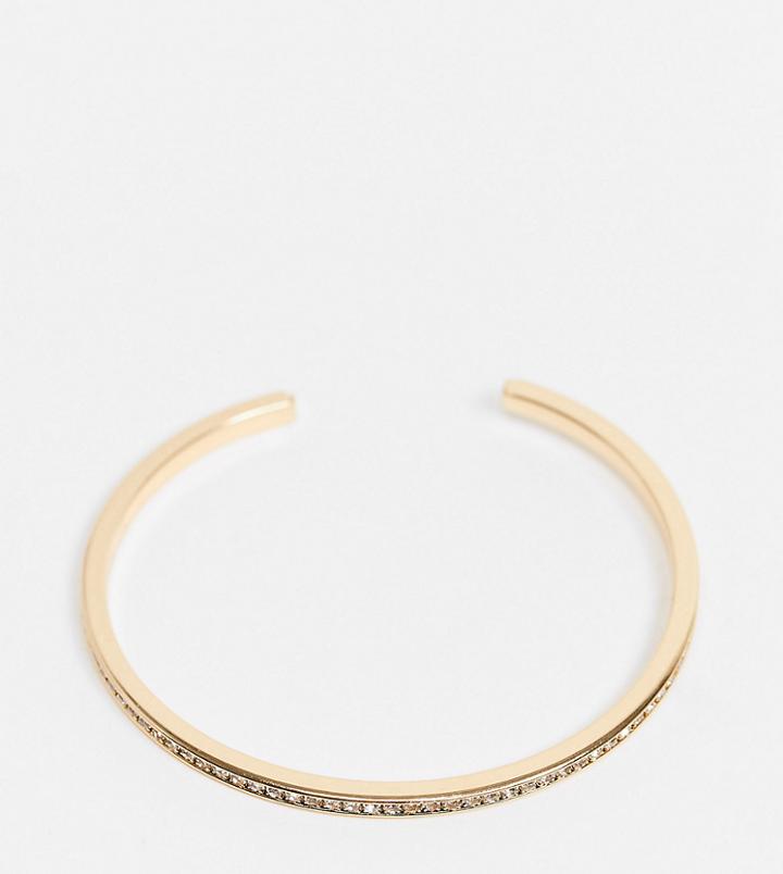 Asos Design Curve Cuff Bracelet With Crystal Stones In Gold Tone