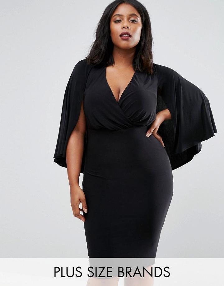 Club L Plus Wrap Front Cape Midi Dress - Black