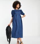 Twisted Wunder Maternity Collar Print Plaid Dress In Blue