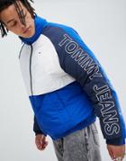 Tommy Jeans Classic Retro Color Block Padded Jacket In Blue/white/navy