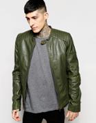 Goosecraft Leather Biker Jacket - Leaf Green