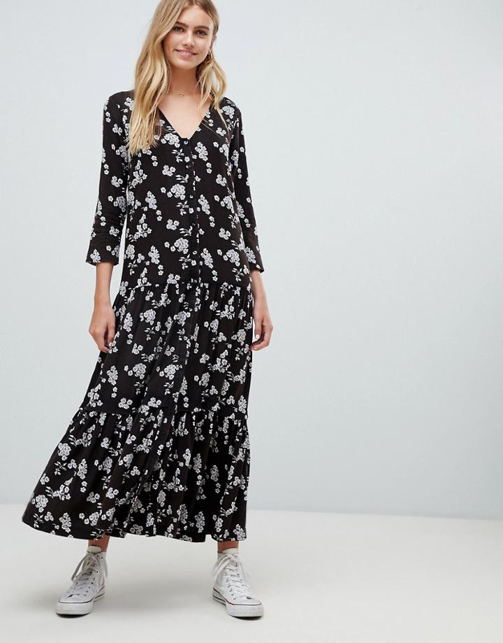 Asos Design Button Through Casual Maxi Dress In Washed Floral Print-multi