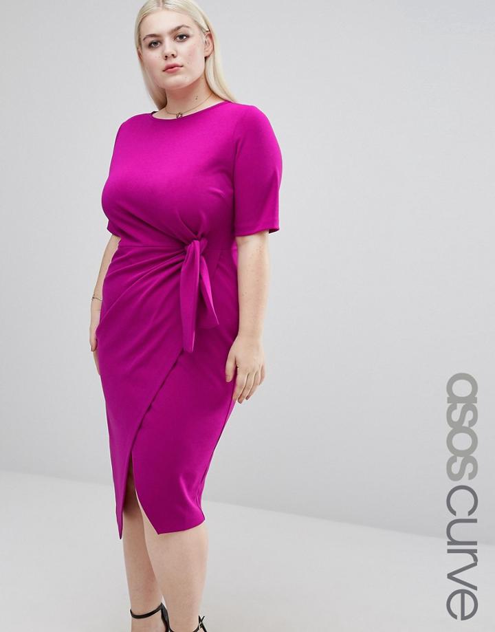 Asos Curve Knot Front Dress - Pink