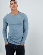 Asos Design Long Sleeve T-shirt With Crew Neck In Blue - Blue