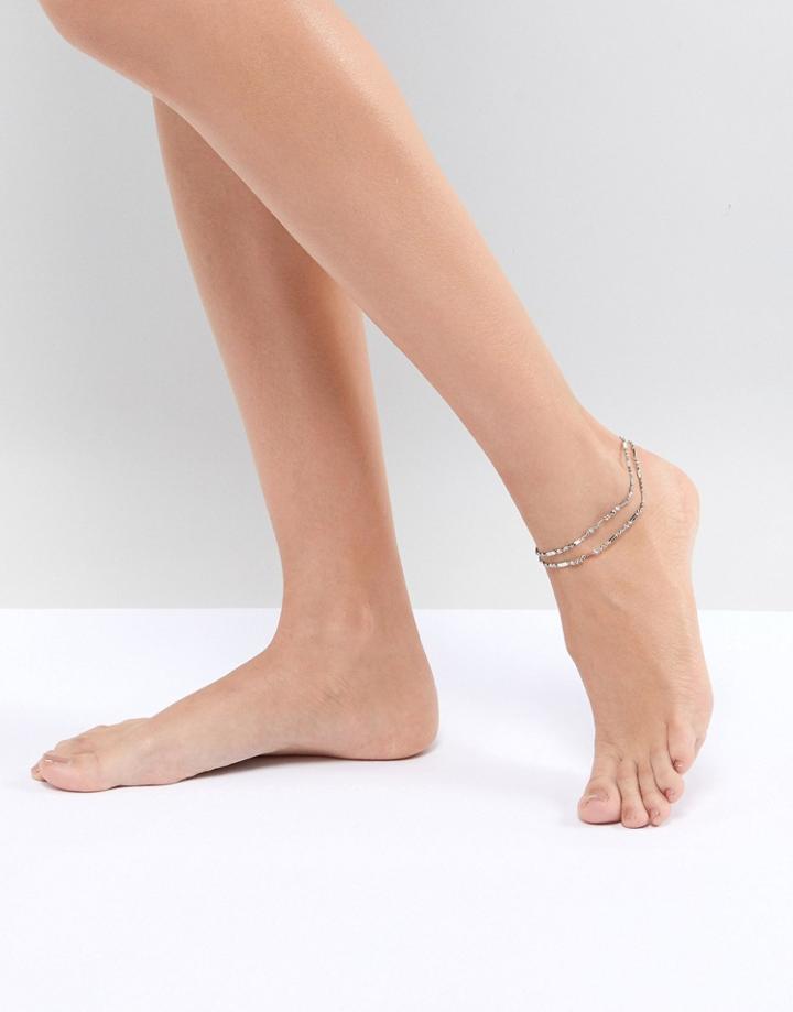 Asos Design Twist Chain Multirow Anklet - Silver