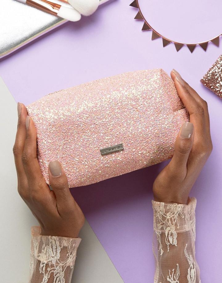 Skinnydip Peach Glitter Makeup Bag - Orange