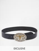 Retro Luxe London Leather Western Belt With Contrast Bull Buckle