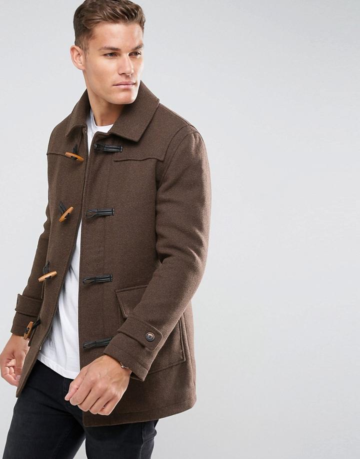 Selected Homme Wool Duffle Coat - Brown