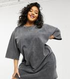 Asos Design Curve Oversized Heavy Weight T-shirt Dress In Gray Acid Wash-grey