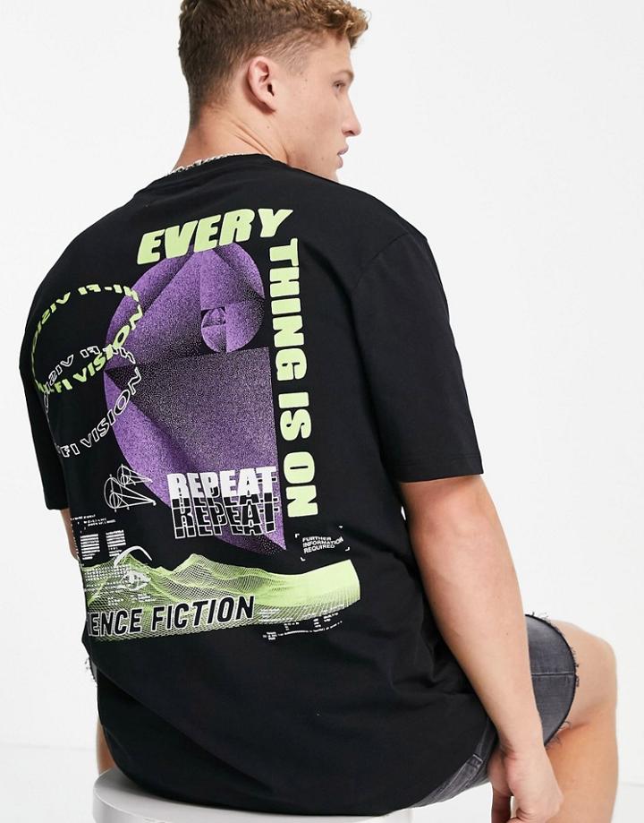 Topman Oversized Fit T-shirt With Front And Back Repeat Print In Black