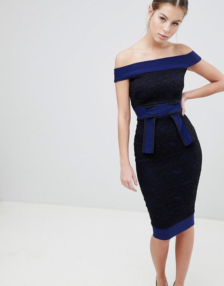 Vesper Lace Bardot Dress - Navy