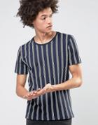 Selected T-shirt With Vertical Stripe - Navy
