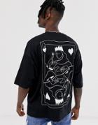 Asos Design Organic Cotton Oversized T-shirt With Large Sketch Print-black