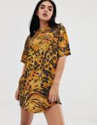 Asos Design Ultimate Slinky T-shirt Dress In Animal Print-multi