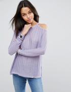 Asos Sweater In Pointelle Stitch With Cold Shoulder - Purple