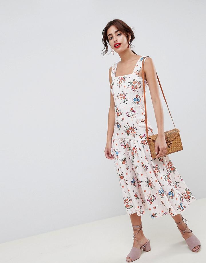 Asos Design Drop Waist Floral Prom Midi Dress - Multi