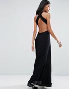 Asos Open Back Maxi Dress In Crinkle Fabric - Black
