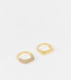 Asos Design Curve 14k Gold Plated Pack Of 2 Rings In Smooth And Crystal Bar Designs