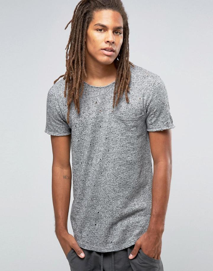 Black Kaviar Distressed T-shirt With Pocker - Black