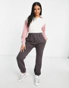 I Saw It First High Neck Color Block Jumpsuit In Charcoal And Pink-grey