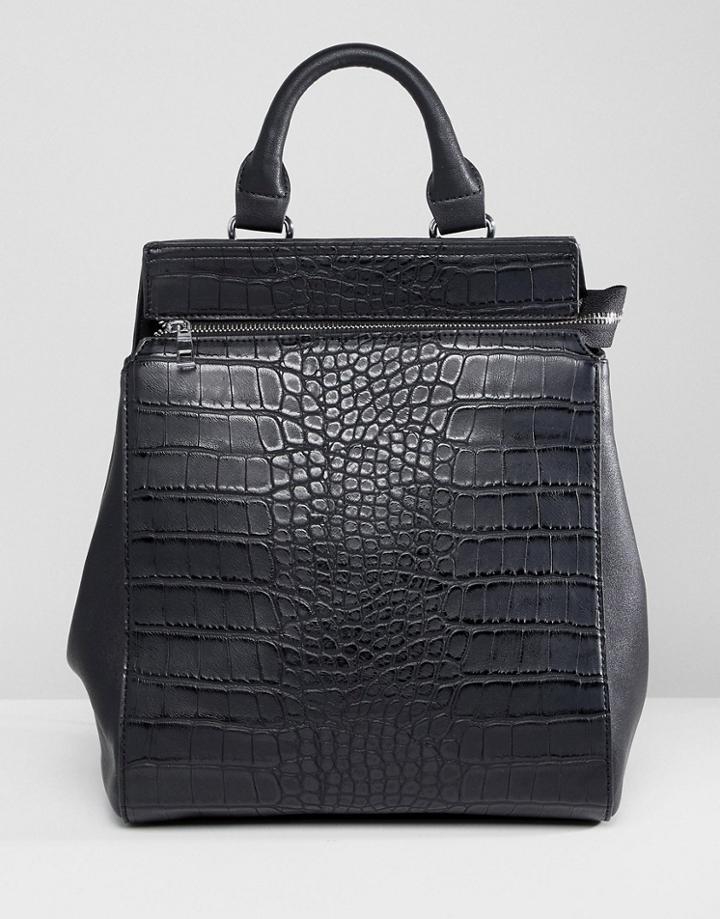 Liquorish Croc Effect Structured Backpack - Black