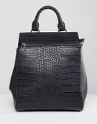 Liquorish Croc Effect Structured Backpack - Black