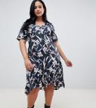 Uttam Boutique Plus Capped Sleeve Floral Wrap Dress-multi